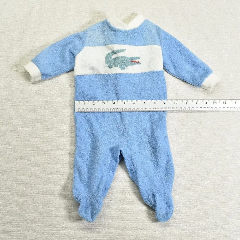 VTG 80s IZOD Lacoste Baby Blue Terrycloth Footed Sleeper M 12-18 lbs Long Sleeve